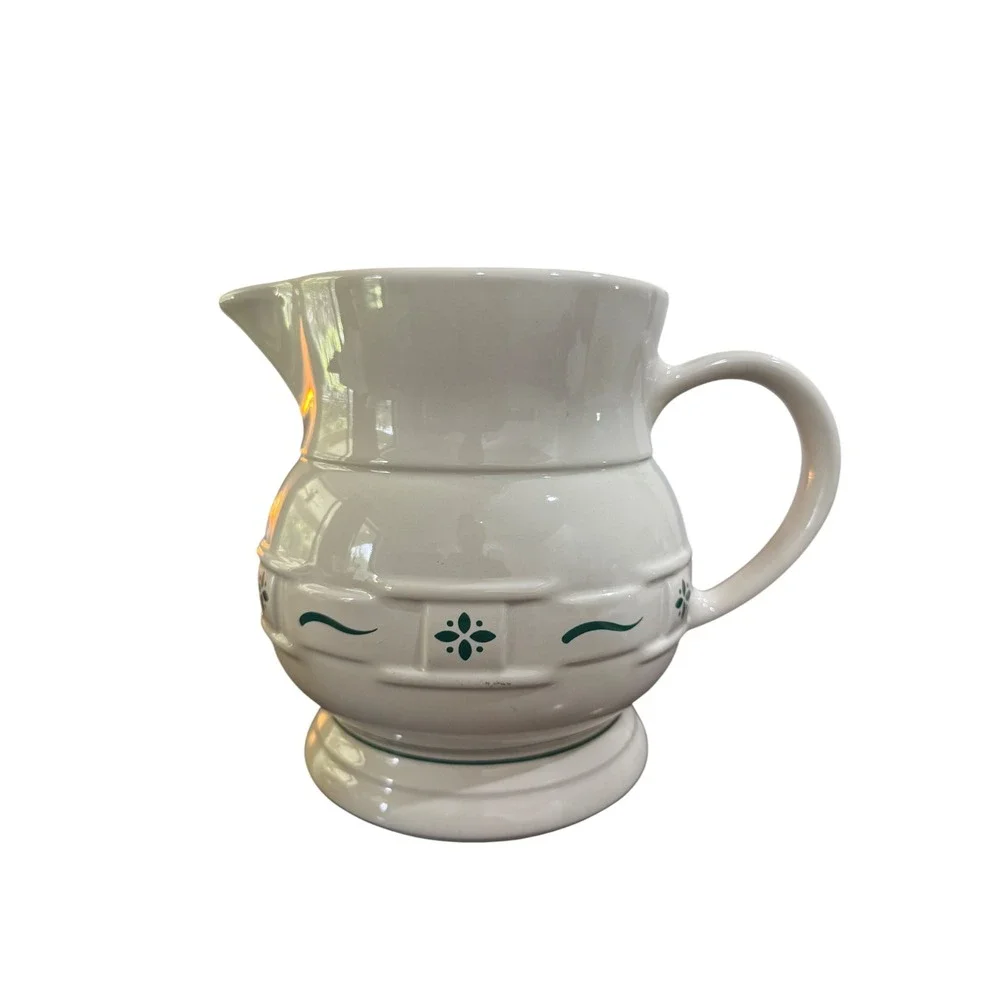 Longaberger Pottery Woven Traditions Pitcher Ivory Green 2 Quart
